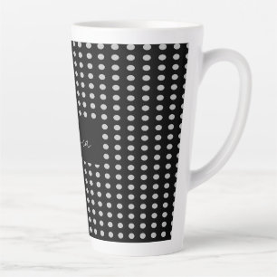 Polka Dots Zwart Grijs Kleur Retro Naam Latte Mok