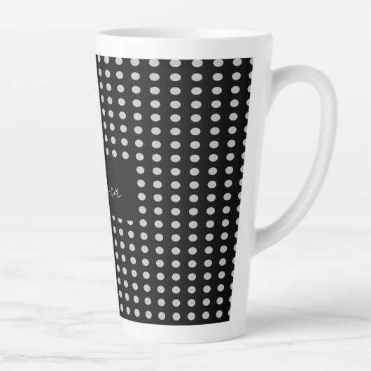 Polka Dots Zwart Grijs Kleur Retro Naam Latte Mok (Rechts)