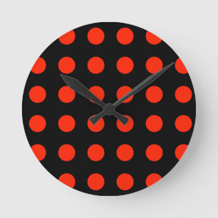Polka Dots Zwart Rood Kleur Retro Klassiek Ronde Klok