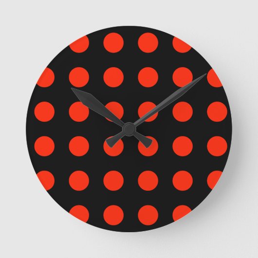  Polka Dots Zwart Rood Kleur Retro Klassiek Ronde Klok (Voorkant)