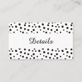 Polka Dots. Zwart-wit bruiloft details Informatiekaartje