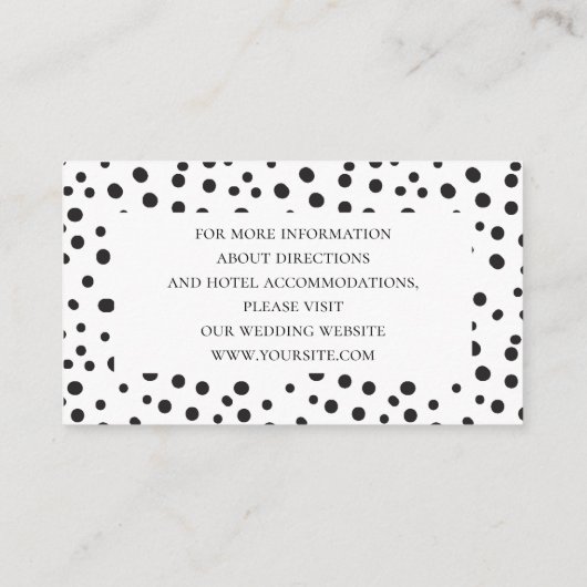 Polka Dots. Zwart-wit bruiloft details Informatiekaartje (Achterkant)