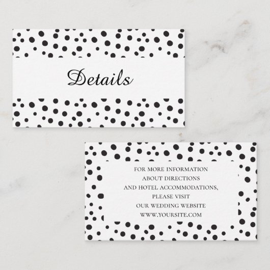 Polka Dots. Zwart-wit bruiloft details Informatiekaartje (Voorkant / Achterkant)