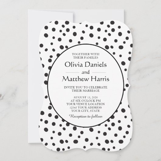 Polka Dots. Zwart-wit bruiloft Kaart (Voorkant)