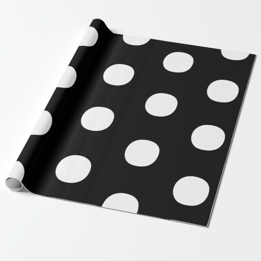 Polka dots Zwart wit groot vet elegant patroon Cadeaupapier (Uitgerold)