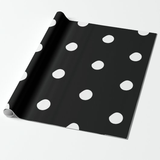 Polka dots zwart wit, groot vet patroon elegant cadeaupapier (Uitgerold)
