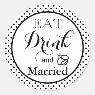 Polka dots zwart wit honingbij eten drink getrouwd ronde sticker