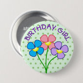 Polka Dotted Birthday Girl Button (Voorkant /achterkant)