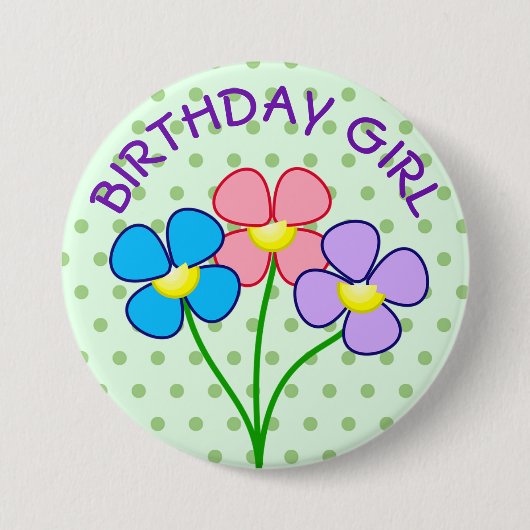 Polka Dotted Birthday Girl Button (Voorkant)