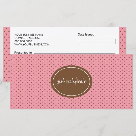 Polka Dotted Boutique Style Cadeaubonnen (Voorkant / Achterkant)