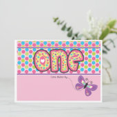 Polka Dotted, Butterfly First Birthday Invite Kaart (Staand voorkant)