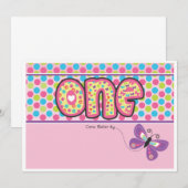 Polka Dotted, Butterfly First Birthday Invite Kaart (Voorkant / Achterkant)