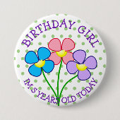 Polka Dotted Verjaardag Meisje Button 5 jaar (Voorkant)