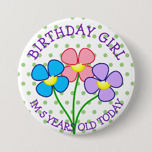 Polka Dotted Verjaardag Meisje Button 5 jaar