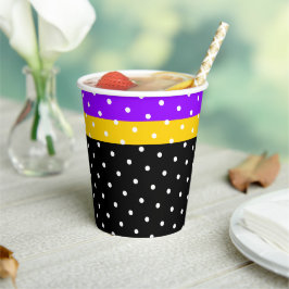 Polka gestippelde Paarse gele racestrepen op zwart Papieren Bekers