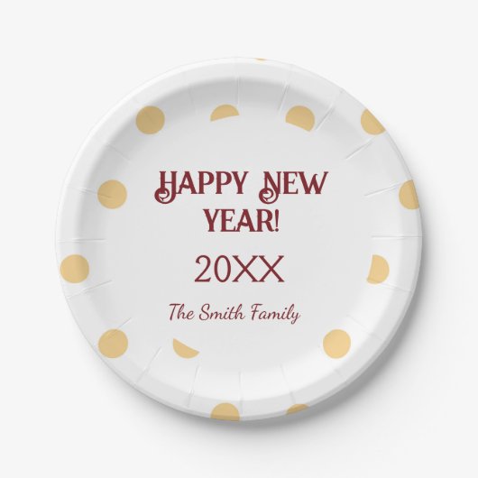 Polka gouden oudejaarsfeest papieren bordje (Voorkant)