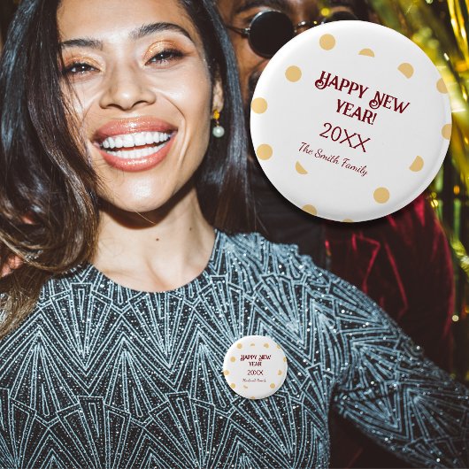 Polka gouden oudejaarsfeest ronde button 3,2 cm