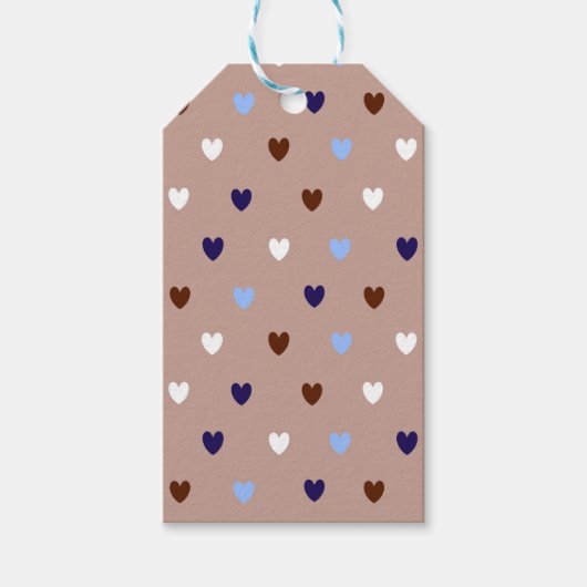 Polka harten bleek bruin cadeaulabel (Voorkant)