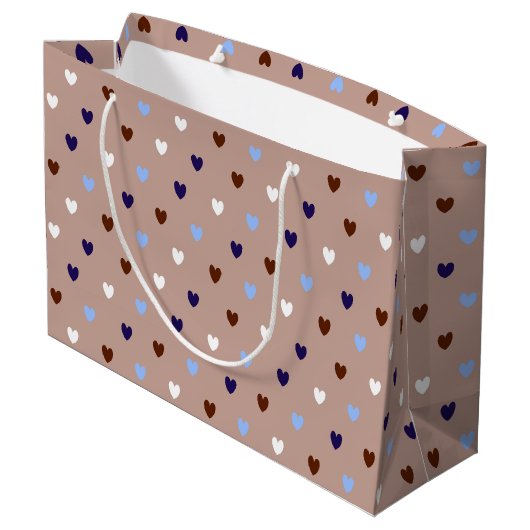 Polka harten bleek bruin groot cadeauzakje (Achterkant Gekanteld)