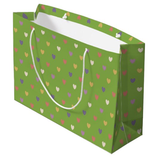 Polka harten groen groot cadeauzakje (Achterkant Gekanteld)