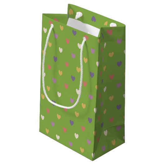 Polka harten groen klein cadeauzakje (Achterkant Gekanteld)