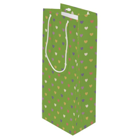 Polka harten groen wijn cadeautas (Voorkant Gekanteld)