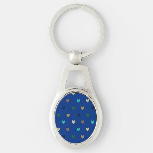 Polka harten in pauw blauwe tinten sleutelhanger (Voorkant)