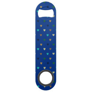 Polka harten in pauw blauwe tinten speed flessenopener