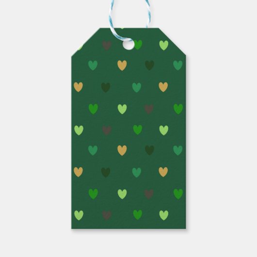 Polka harten op bosgroen cadeaulabel (Voorkant)