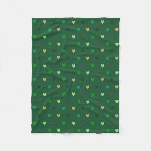 Polka harten op bosgroen fleece deken (Voorkant)