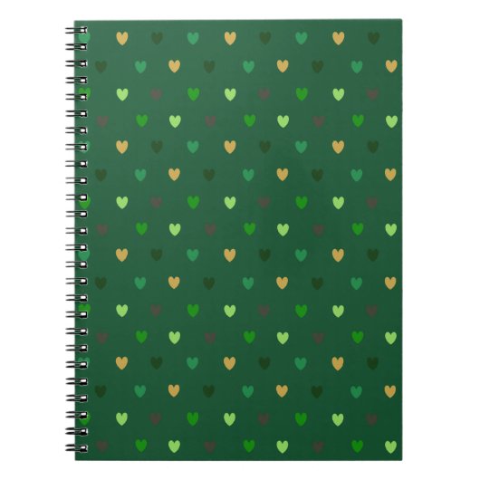 Polka harten op bosgroen notitieboek (Voorkant)