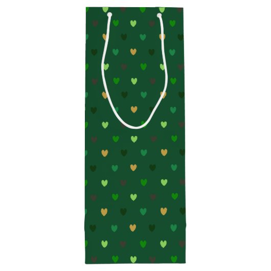 Polka harten op bosgroen wijn cadeautas (Achterkant)