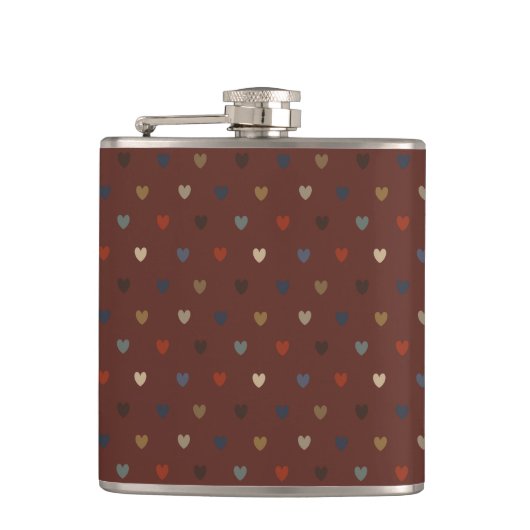 Polka harten op kilim bruin heupfles (Voorkant)
