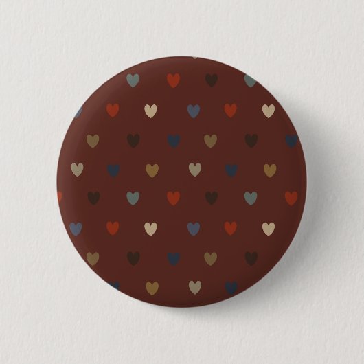 Polka harten op kilim bruin ronde button 5,7 cm (Voorkant)
