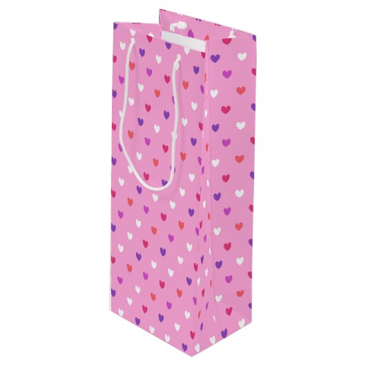 Polka harten roze wijn cadeautas (Voorkant Gekanteld)