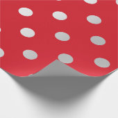 Polka Kleine Stippen Levendig Helder Rood Zilvergr Cadeaupapier (Hoek)