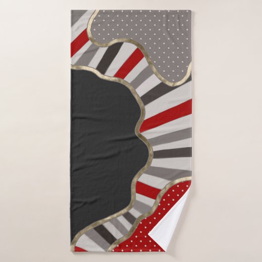 Polka-punten, abstract, strepen, golven, rood badhanddoek (Badhanddoek)