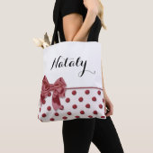 Polka-puntenpatroon met boeg. monogram. tote bag (Dichtbij)