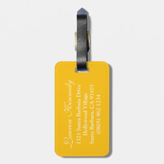 Polka-puntpatroon genaamd geel bagagelabel (Achterkant verticaal)