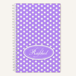 Polka-puntpatroon paarse aangepaste naam initiaal notitieboek