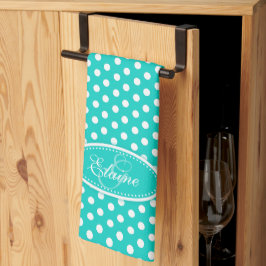 Polka-puntpatroonaqua aangepaste naam monogrammed theedoek