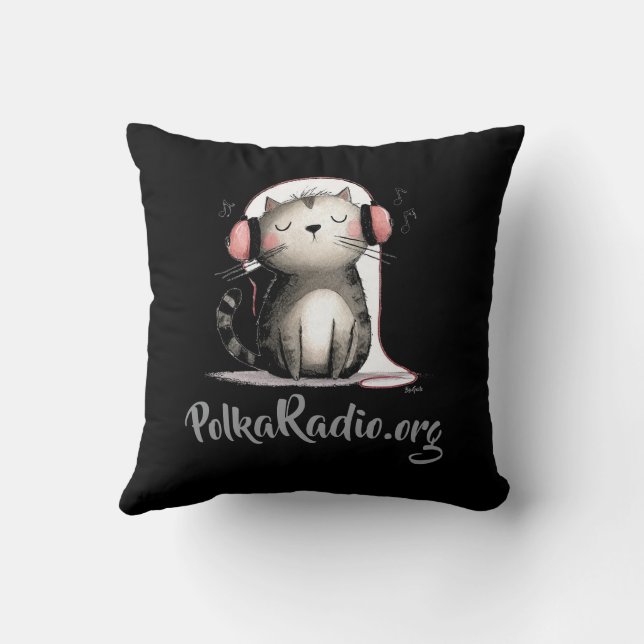 Polka Radio Worpillow met een kat ontwerp  Kussen (Achterkant)