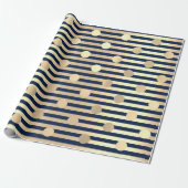 Polka Small Stippen Stripes Blue Navy Foxier Gold Cadeaupapier (Uitgerold)