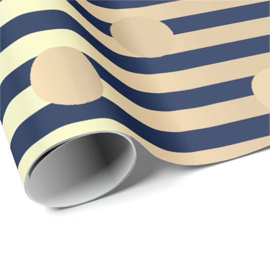 Polka Small Stippen Stripes Blue Navy Foxier Gold Cadeaupapier (Rol Hoek)