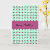 Polka stars green roze kerrie, customizable text kaart (Gele Bloem)