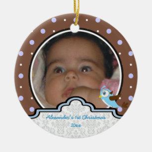 Polka stip baby eerste kerstfoto-versiering keramisch ornament