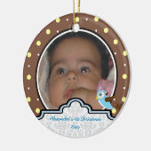 Polka stip baby eerste kerstfoto-versiering keramisch ornament (Links)
