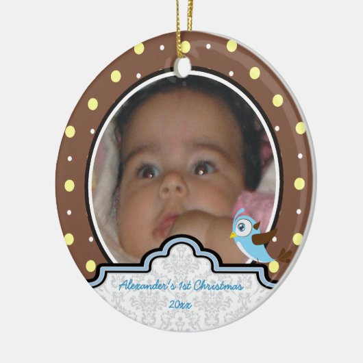 Polka stip baby eerste kerstfoto-versiering keramisch ornament (Links)