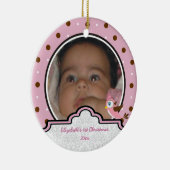 Polka stip meisje eerste kerstfoto-versiering keramisch ornament (Rechts)