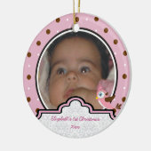 Polka stip meisje eerste kerstfoto-versiering keramisch ornament (Links)